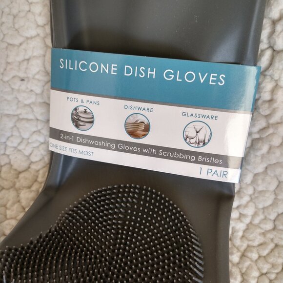 NEW Silicone Dish Gloves 2-1 with Scrubbing Bristles - Picture 2 of 6